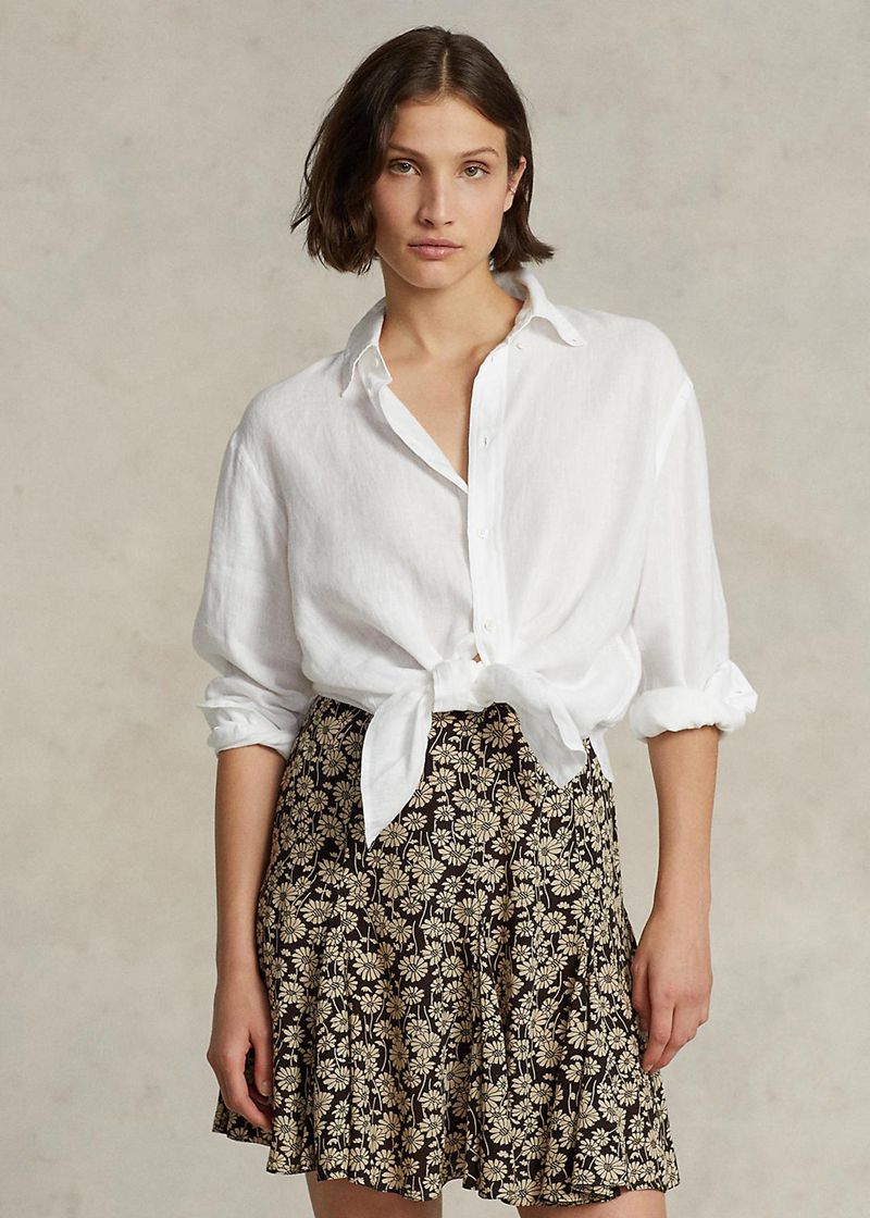 Koszula Polo Ralph Lauren Damska Białe Relaxed Fit Linen 159028-FDQ